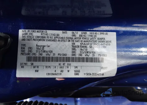 2012 Ford Focus Se z USA, uszkodzony, nr VIN 1FAHP3F20CL447459